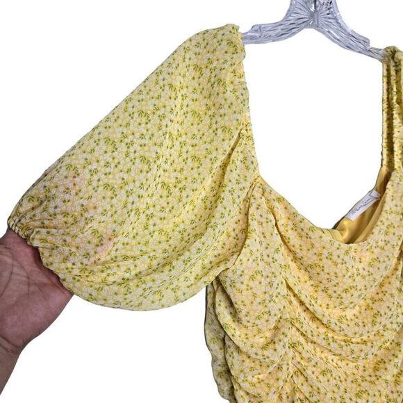 All In Favor Yellow Floral Sasha Ruched Mini Dress Size XL - Picture 4 of 9